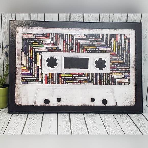 Vintage Style Cassette Mixtapes Collage Canvas Art Print, Size 33"Lx22"Hx1.5" - Picture 1 of 13